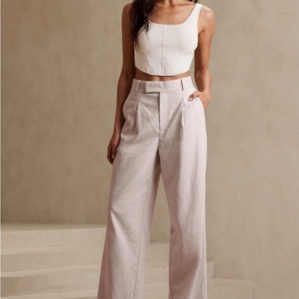 Elegant Linen Blend Wide-Leg Pant Set